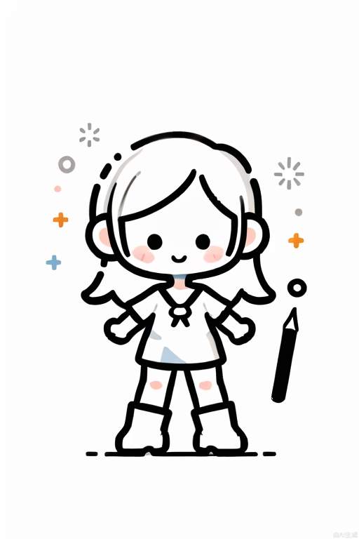 1女孩，单色，插图，摆素描，单色