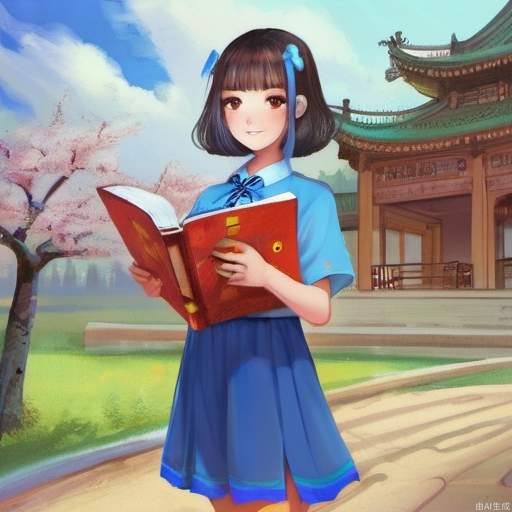 1Girl, student, china_dress, summer_uniform, open_book, incredibly absurdres, colorful, art gallery