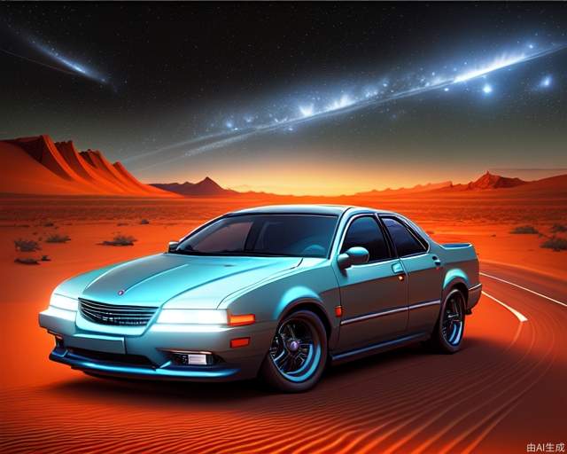 Cars drive in the desert at night