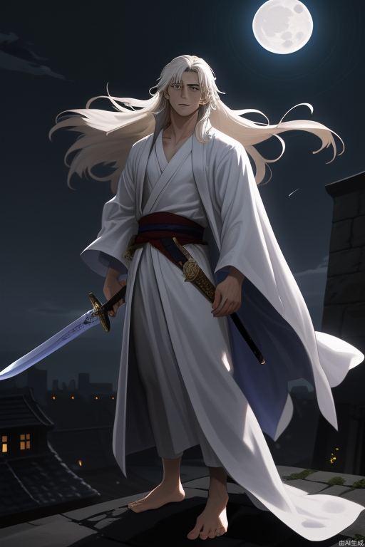 In the dark night, the young man was wearing a long robe and white clothes, holding a three-foot sword in his hand, and his long hair fluttered in the wind. He stood on the tall city wall, facing thousands of troops. The sky was illuminated by moonlight