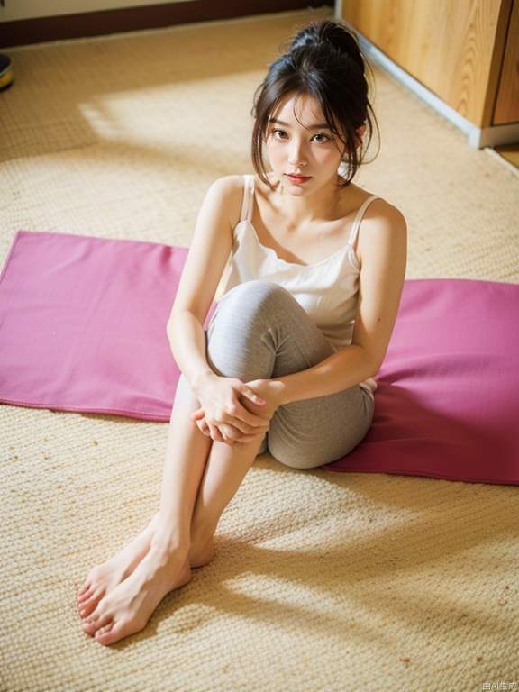 女孩，独自一人，从上到下看，俯拍，45度