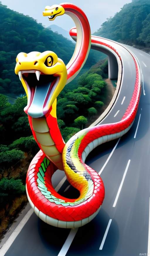 The moving car is the snake element of the Year of the Snake, which is more prominent on the highway