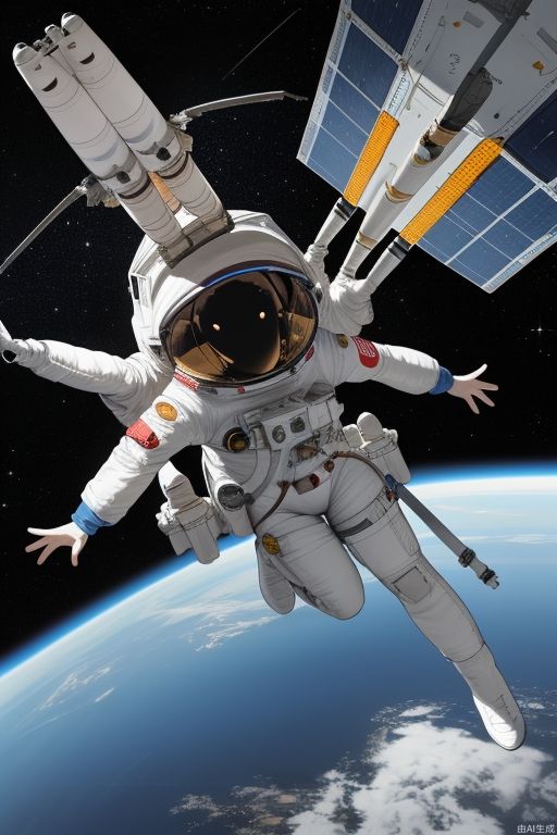 Female astronaut takes spaceship to outer space on earth