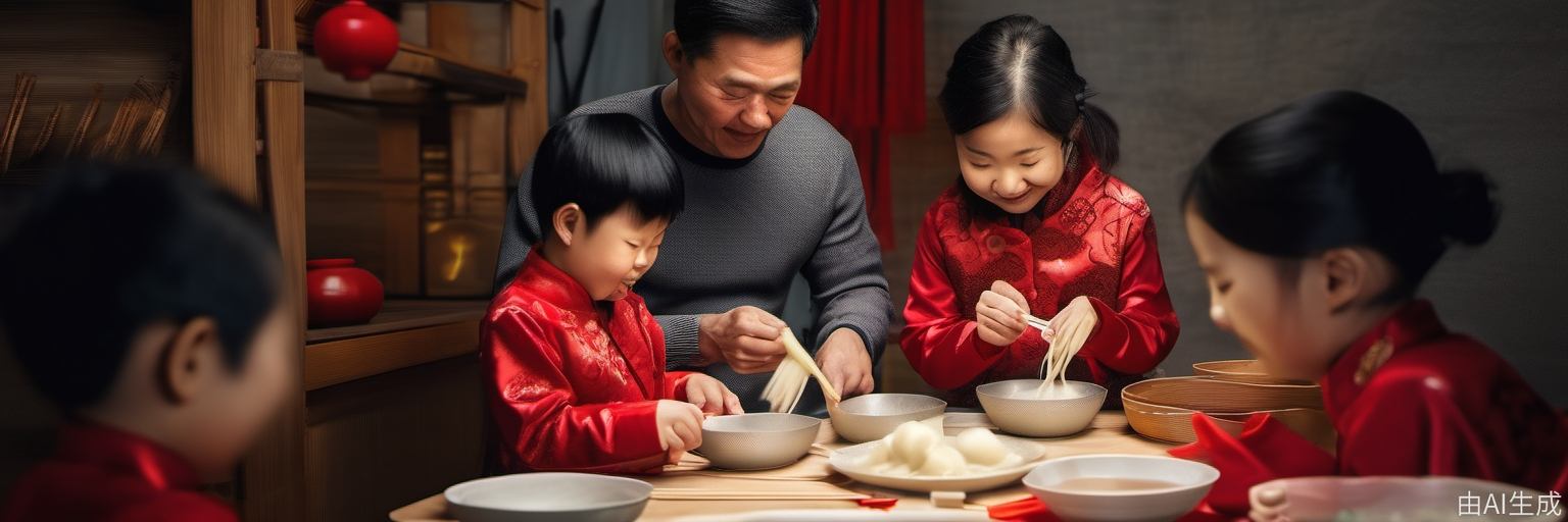 生成春节期间一家人包饺子的高清照片