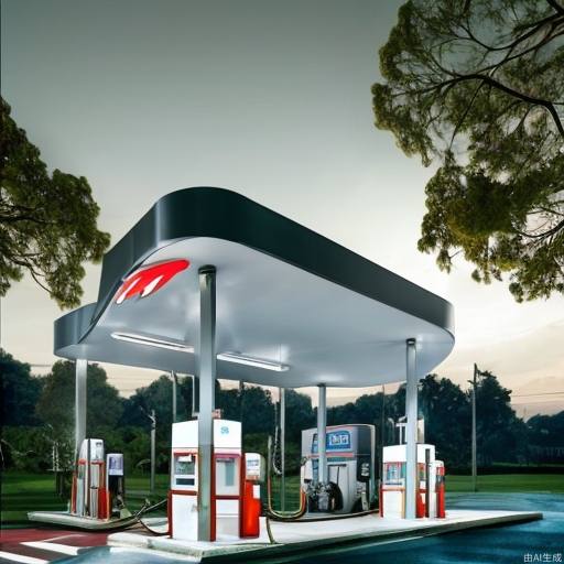 Gas station, masterpiece, high image quality, modernism, sense of design, lighting effects, steel roof,