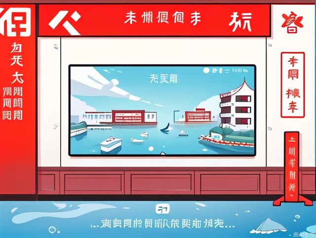 The background picture is the ocean, and the screen display text is: 6th Floor, Building 3, No. 71, Lumicang Hutong, Dongcheng District, Beijing, Fuyao Pengcheng Network Technology Co., Ltd.