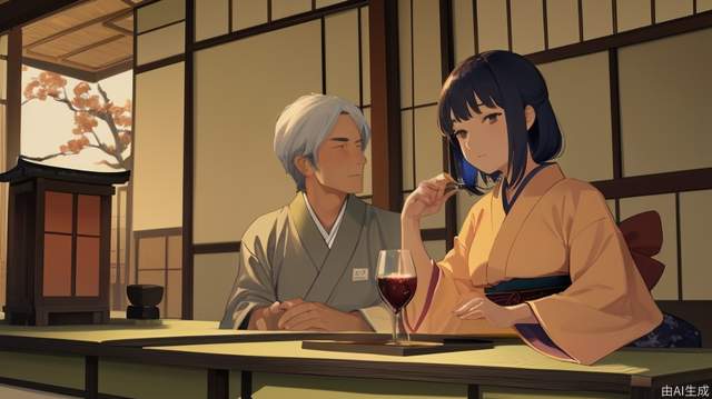 In ancient Japan, a woman drank with a man at home