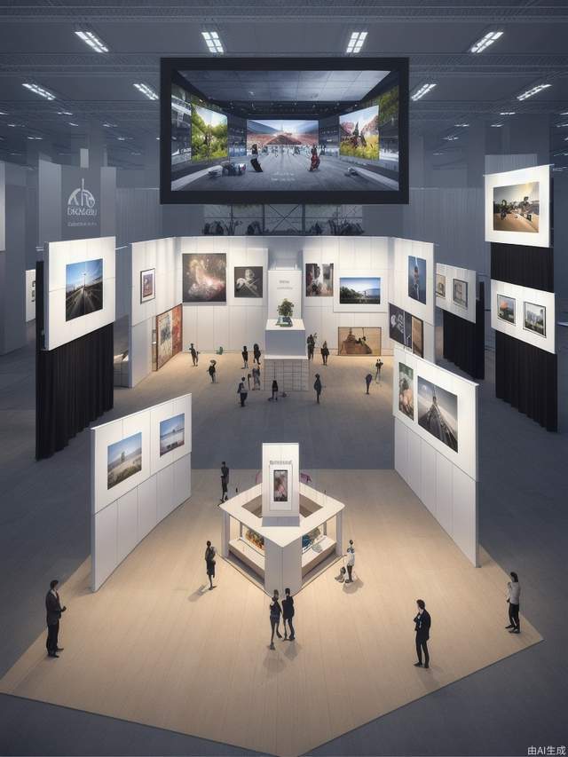 Create an image exhibition hall with a sense of digitality, mainly focusing on pictures and videos.