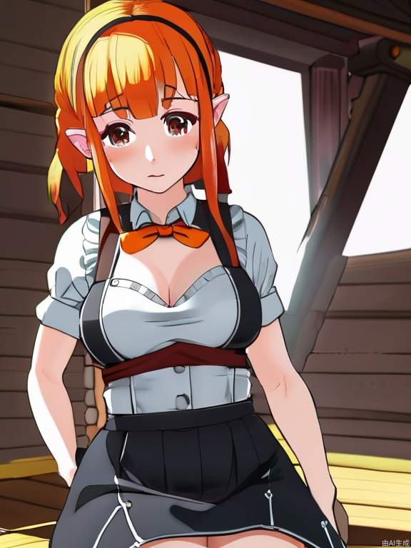 Gnome, loli, huge breasts, muscular, blacksmith apron, orange hair, short hair,