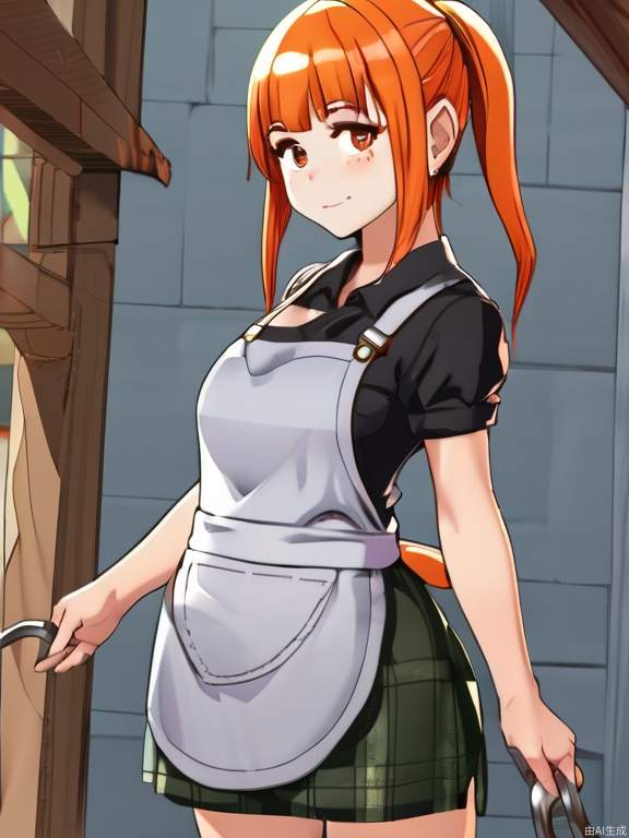 Gnome, loli, huge breasts, muscular, blacksmith apron, orange hair, short hair,