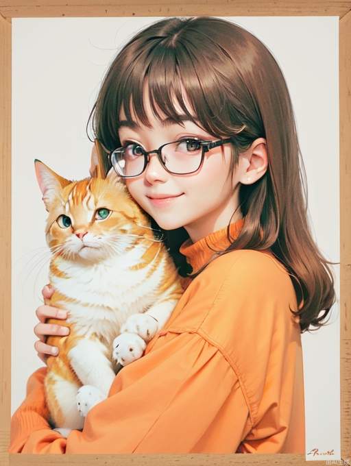 1个女孩，大眼镜，长脸，微笑，ojous