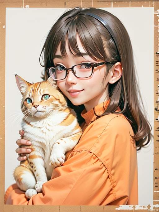 1个女孩，大眼镜，长脸，微笑，ojous