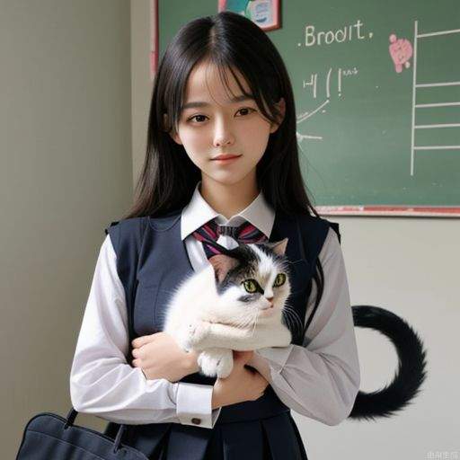 1girl, looking at viewer, carry a cat, School uniform