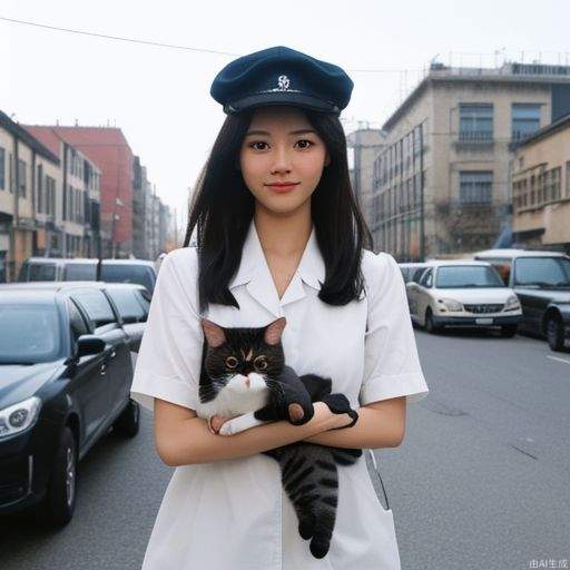 1girl, looking at viewer, carry a cat