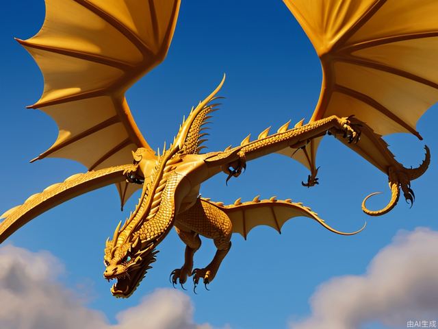 Golden dragon soaring in the sky