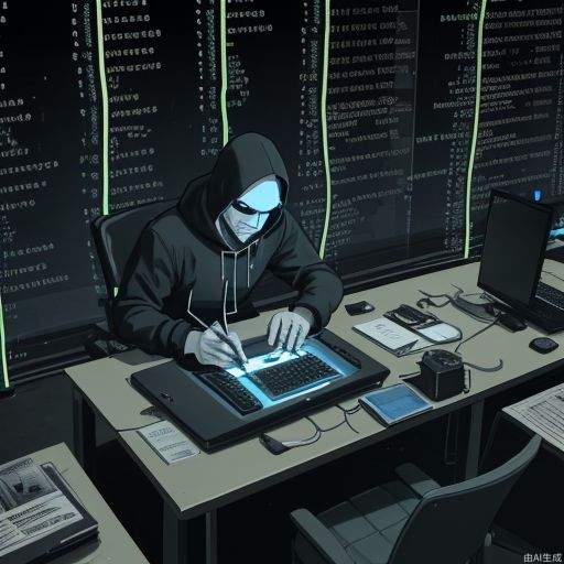 a man, developer, matrix style, coding on the table, massy room, dark room, hacker