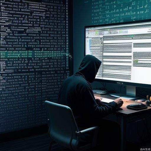 a man, developer, matrix style, coding on the table, massy room, dark room, hacker