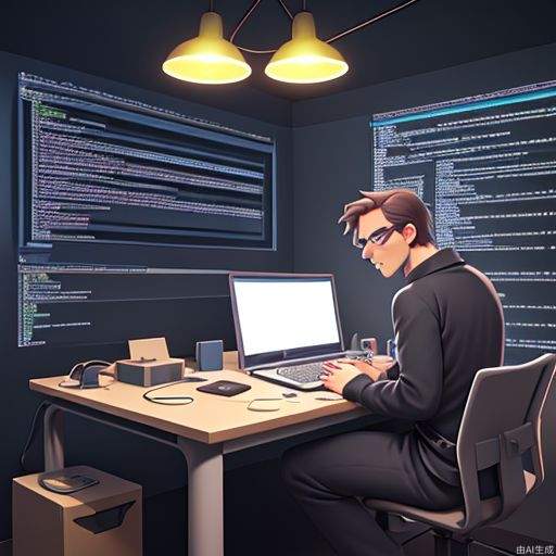 a man, developer, matrix style, coding on the table, massy room, dark room, hacker