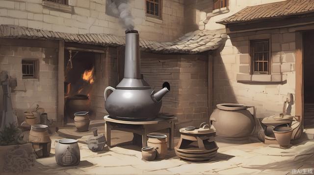 Furnace making tea, courtyard