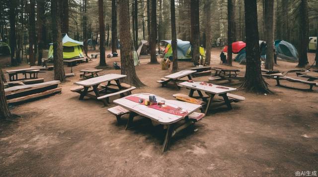 Campground, close-up, camping table