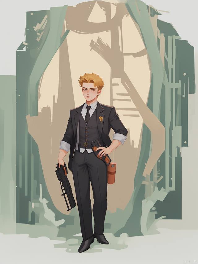 Handsome young man with a long gun in his hand