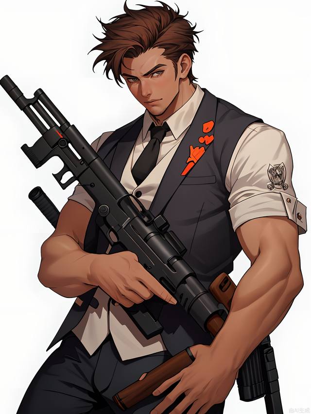 Handsome young man with a long gun in his hand