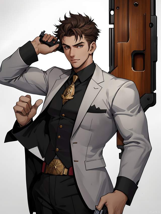 Handsome young man with a pistol in his hand