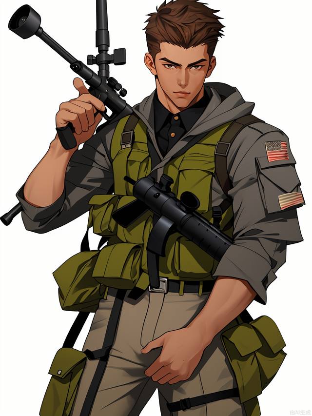 Handsome young man with a sniper rifle in his hand