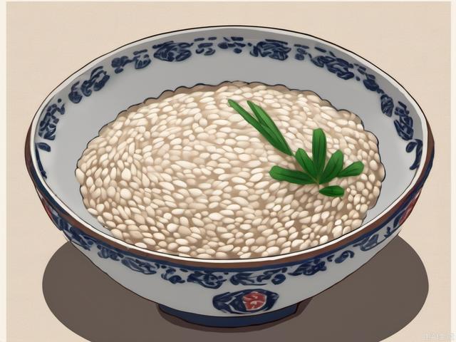 In the middle of a pile of grain, a bowl of tempting white sesame paste,