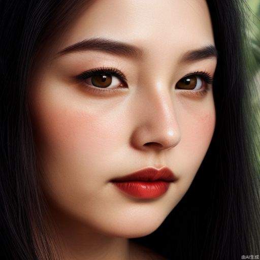 Melon seed face, willow leaf eyebrows, phoenix eyes, delicate nose, cherry lips, long black hair, ancient style.