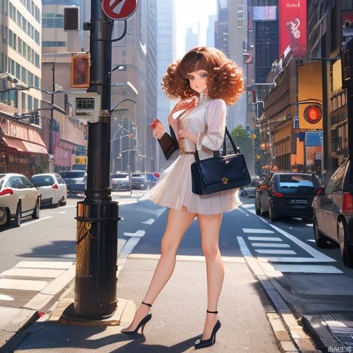 1 girl, princess, dignified and generous, curly hair, on the streets of Manhattan, carrying lv handbag, artbook, realistic, incredibly absurdres, highres