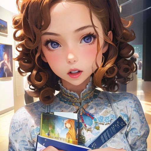 1 girl, princess, dignified and generous, curly hair, in museum, carrying lv handbag, artbook, realistic, incredibly absurdres, highres
