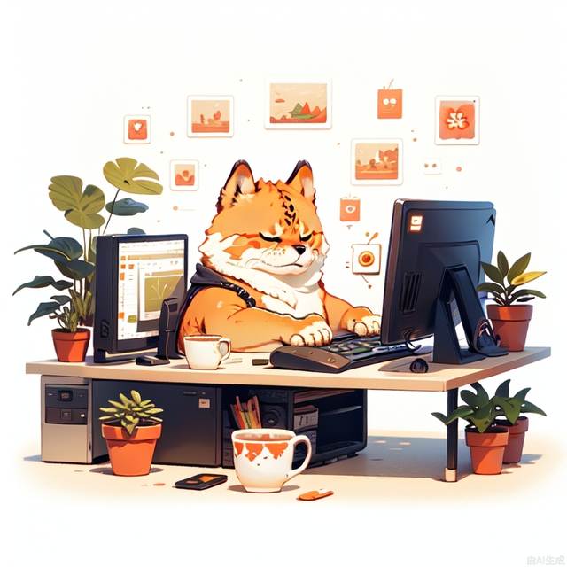 masterpiece, best quality,no humans, dragon, plant, cup, monitor, potted plant, mug, computer, paw print, flower, keyboard, white background