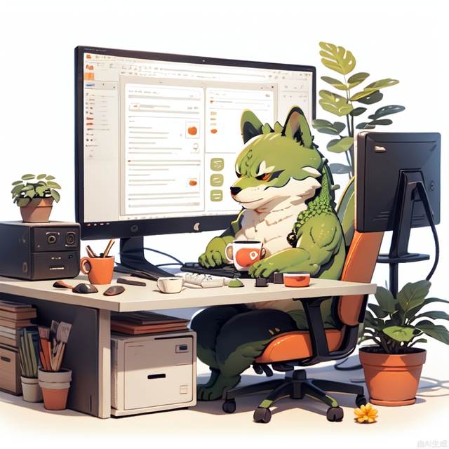 masterpiece, best quality,no humans, dragon, plant, cup, monitor, potted plant, mug, computer, paw print, flower, keyboard, white background