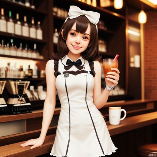 adorable_girl, loli, racer, cocktail_dress, seductive_smile, coffee house, mid_shot