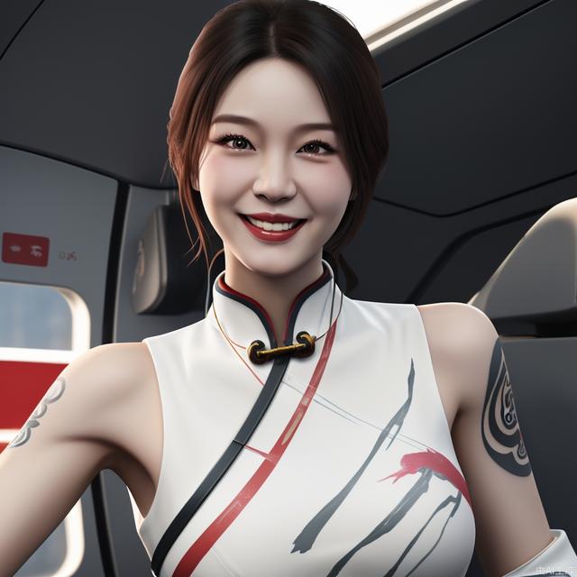 female, pilot, adult, white_marble_glowing_skin, tattoo, cheongsam, smile, incredibly absurdres, game cg