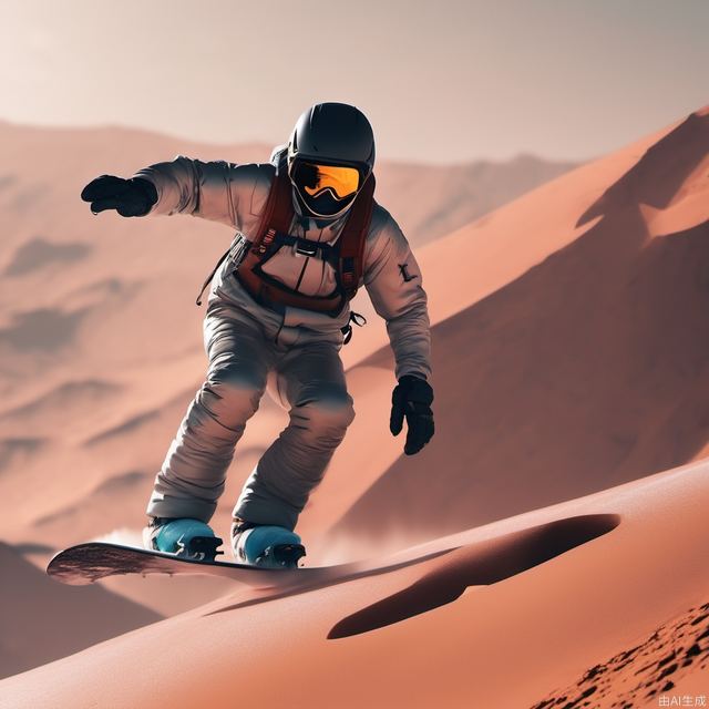 Man snowboarding on the mars, ultra high resolution 8k