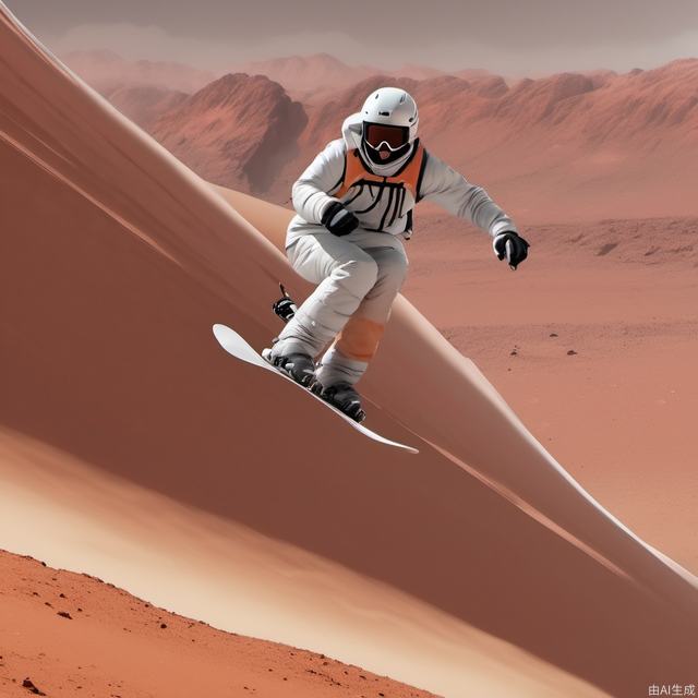 Man snowboarding on the mars, ultra high resolution 8k