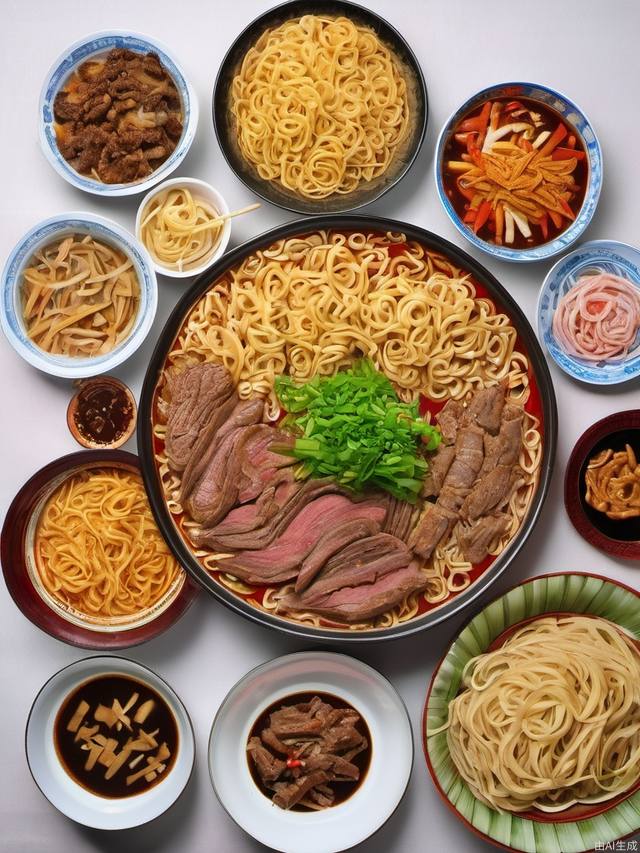 Xinjiang, China, Mixed Noodles, Beef, Vegetables, Pasta, Whole, One Plate,