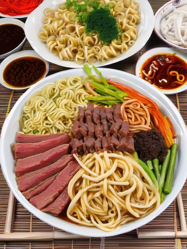 Xinjiang, Mixed Noodles, Beef, Vegetables, Pasta, Whole, One Plate,