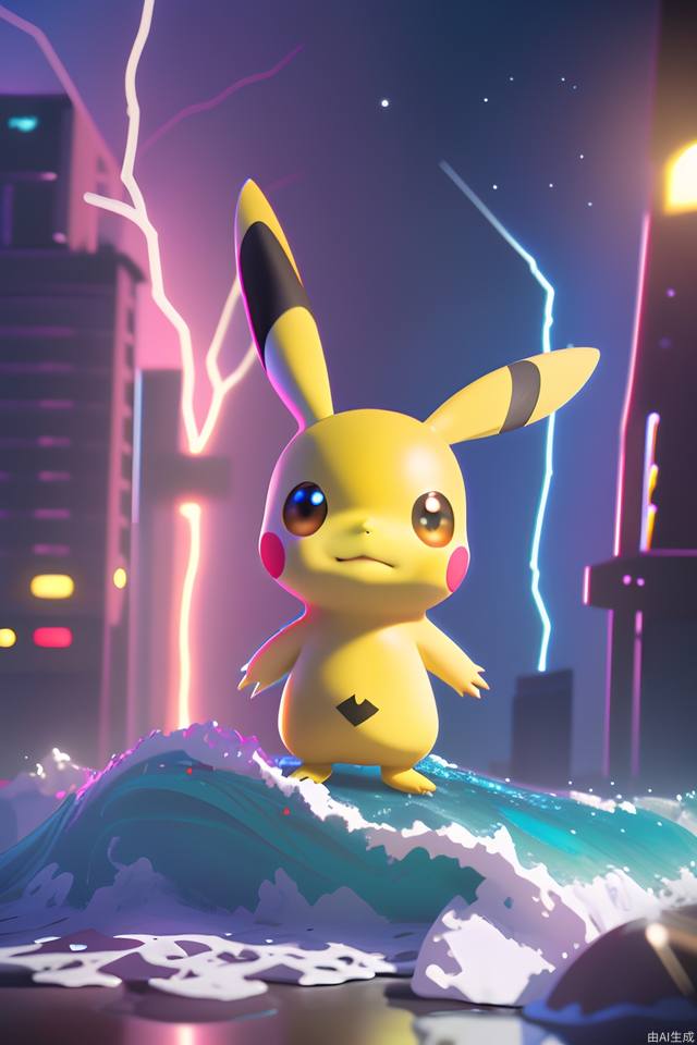 A cute Pokemon Pikachu, all surrounded by yellow lightning, lightning is unleashing, in cyberpunk, wearing Iron Man's red and yellow armor, colorful universe in the background, surrounded by waves, blind box, bust, sacred movie edge lighting, natural light, realistic lighting and shadows, the best quality light tracking, 8k 3d, Cinema 4D, Sintan rendering, Pixar, pastel colors, blender, super detail--ar 3:4--niji 5--v 5--s 250