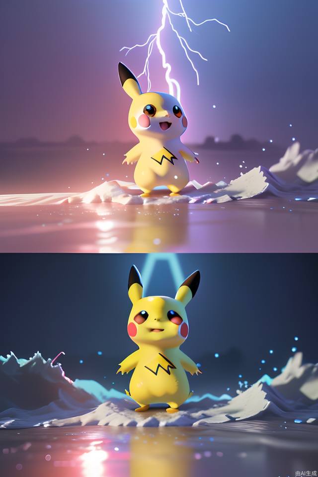 A cute Pokemon Pikachu, all surrounded by yellow lightning, lightning is unleashing, in cyberpunk, wearing Iron Man's red and yellow armor, colorful universe in the background, surrounded by waves, blind box, bust, sacred movie edge lighting, natural light, realistic lighting and shadows, the best quality light tracking, 8k 3d, Cinema 4D, Sintan rendering, Pixar, pastel colors, blender, super detail--ar 3:4--niji 5--v 5--s 250