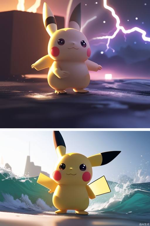 A cute Pokemon Pikachu, all surrounded by yellow lightning, lightning is unleashing, in cyberpunk, wearing Iron Man's red and yellow armor, colorful universe in the background, surrounded by waves, blind box, bust, sacred movie edge lighting, natural light, realistic lighting and shadows, the best quality light tracking, 8k 3d, Cinema 4D, Sintan rendering, Pixar, pastel colors, blender, super detail--ar 3:4--niji 5--v 5--s 250