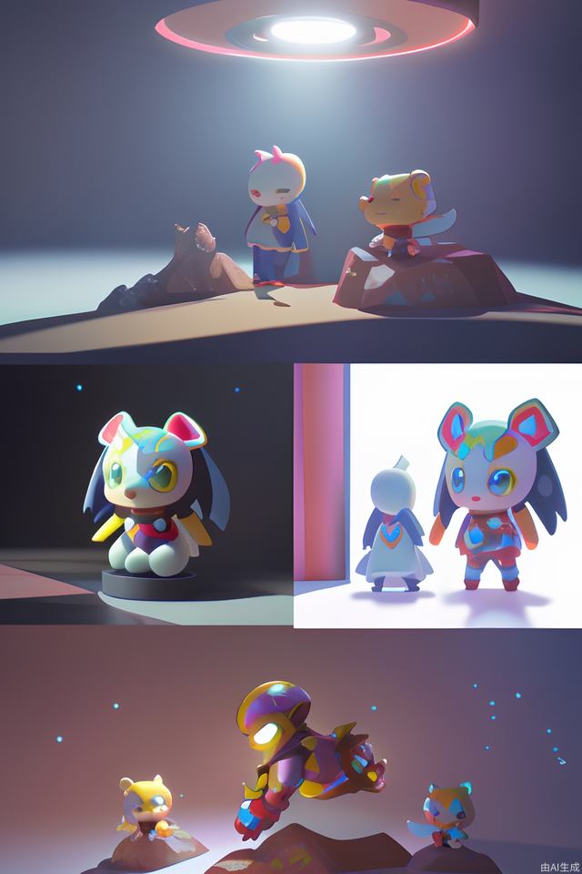 Cute, Pokemon Rock Dog, in Cyberpunk, dressed in Iron Man's red and yellow armor, the backdrop is a colorful universe surrounded by waves, blind boxes, busts, sacred movie edge lighting, natural light, realistic lighting and shadows, high quality light tracking, 8k 3d, Cinema 4D, Sintan rendering, Pixar, pastel colors, blender, super detail--ar 3:4--niji 5--v 5--s 250