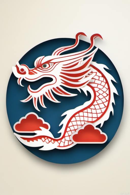 dragon,ohaxicxn icon, paper-cut, auspicious clouds, complex patterns, beautiful, masterpiece