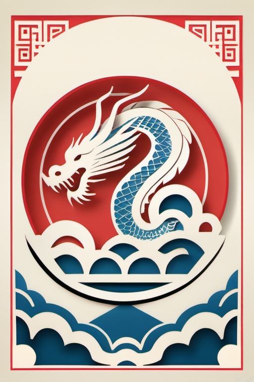 dragon,ohaxicxn icon, paper-cut, auspicious clouds,