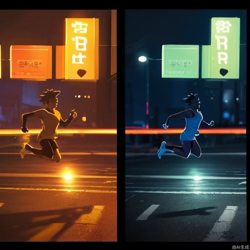 A running figure, from day to night