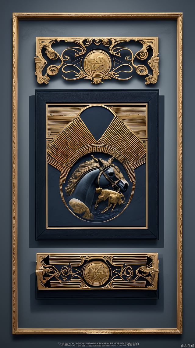 Horse-themed, dark blue, charcoal black or dark green, with gold embellishment to convey a sense of high-end, advertising slogan: Shaper of the soul of space