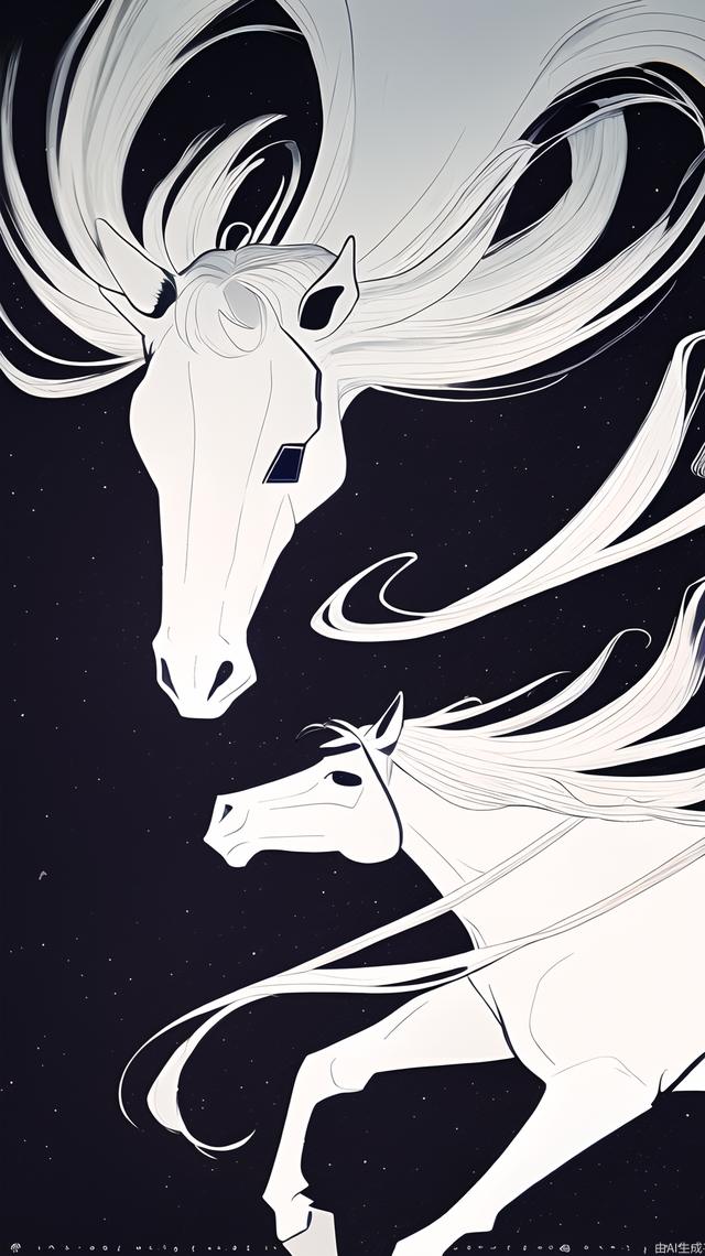 Running white horses, dark blue background, charcoal black or dark green, convey a sense of high-end, advertising slogan: the shaping of the soul of space