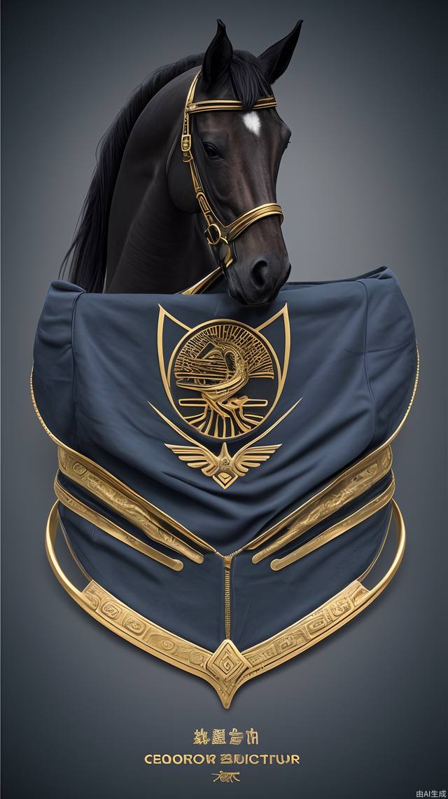 Horse-themed, dark blue, charcoal black or dark green, with gold embellishment to convey a sense of high-end, advertising slogan: Shaper of the soul of space